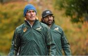 6 November 2014; South Africa's Schalk Burger and Victor Matfield, right, during a visit to the Championship Course at Druids Glen Resort. Druids Glen, Newtownmountkennedy, Co. Wicklow. Picture credit: Pat Murphy / SPORTSFILE