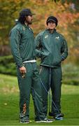 6 November 2014; South Africa's Victor Matfield and Jean de Villiers, right, during a visit to the Championship Course at Druids Glen Resort. Druids Glen, Newtownmountkennedy, Co. Wicklow. Picture credit: Pat Murphy / SPORTSFILE