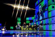 6 November 2014; Bono, Musician, Elevation Partners, discusses Movies & Music in the 21st Century with Dana Brunetti, Producer, House Of Cards; Eric Wahlforss, Founder & CTO, Soundcloud; David Carr, Journalist and Author, The New York Times; and Bill McGlashan, Founding Partner, TPG Growth, on the centre stage during Day 3 of the 2014 Web Summit in the RDS, Dublin, Ireland. Picture credit: Brendan Moran / SPORTSFILE / Web Summit