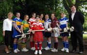 29 May 2007; David Gunning, CEO of Coillte, far right, and Liz Howard, President of the Camogie Association, far left, with camogie players, from left, Alice Fogarty, Tipperary, Emma Maunsell, Kerry, Dania Donnelly, Derry, Aoibheann Spillane, Louth, Sinead Tuohy, Clare, Emma McKenna, Monaghan, Sarah Jackson, Westmeath, and Sheila Burke, Laois at the launch of the Coillte Development Squads 2007. Croke Park, Dublin. Photo by Sportsfile