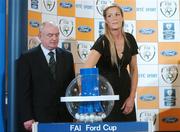 31 May 2007; Chairman of the eircom League of Ireland Paddy McCaul with Republic of Ireland international goalkeeper Emma Byrne at the FAI Ford Senior Cup 2nd Round Draw, The Heritage, Killinard, Co Laois. Picture credit: Brendan Moran / SPORTSFILE