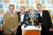31 May 2007; At the FAI Ford Senior Cup 2nd Round Draw are, from left, Bobby Brown and Declan Roche, Malahide United, Dublin, and Joe Sommerville, Cherry Orchard FC, Dublin. The Heritage, Killinard, Co Laois. Picture credit: Brendan Moran / SPORTSFILE