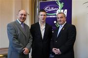 31 May 2007; Cahir Healy, Laois, with Michael Smith, left, Marketing Director, Cadbury Ireland, and GAA President Nickey Brennan at the Cadbury U21 Football Hero Awards, Westin Hotel, Dublin. Picture credit: Ray McManus / SPORTSFILE *