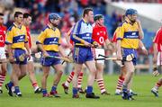 27 May 2007; Clare goalkeeper Philip Brennan walks with team-mates, from left, Brian O'Connell, Gerry O'Grady and captain Frank Lohan during the pre match parade. Guinness Munster Senior Hurling Championship Quarter-Final, Cork v Clare, Semple Stadium, Thurles, Co. Tipperary. Picture credit: Brendan Moran / SPORTSFILE