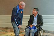 7 November 2014; South Africa rugby legend Joost van der Westhuizen, right, pictured with former Antrim football captain Anto Finnegan. Anto has inspired #GameForAnto, which sees Jim Gavin's Dublin side face an Irish News Ulster Allstar team at Kingspan Stadium, home of Ulster Rugby in Belfast, on November 15th. Both former elite athletes, they discussed the similarities of their lifestyles and living with Motor Neuron Disease, (MND), as well as the awareness and research campaigns of their respective foundations, J9 and deterMND. Double Tree by Hilton Hotel, Burlington Road, Dublin. Picture credit: Piaras Ó Mídheach / SPORTSFILE