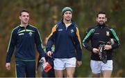8 November 2014; Ireland players Niall Morgan, Finnian Hanley and  Kevin McKernan, arrive for International Rules training ahead of their International Rules Series game against Australia on Saturday 22nd November. International Rules training, Carton House, Maynooth, Co. Kildare. Picture credit: Ray McManus / SPORTSFILE