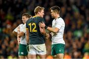 8 November 2014; Conor Murray, Ireland, and Jean de Villiers, South Africa, shake hands after the game. Guinness Series, Ireland v South Africa, Aviva Stadium, Lansdowne Road, Dublin. Picture credit: Stephen McCarthy / SPORTSFILE