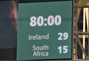 8 November 2014; The scoreboard in the stadium after the final whistle. Guinness Series, Ireland v South Africa, Aviva Stadium, Lansdowne Road, Dublin. Picture credit: Matt Browne / SPORTSFILE