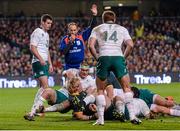 8 November 2014; Marcell Coetzee, South Africa,   drives over the line to score his side's first try of the game. Guinness Series, Ireland v South Africa, Aviva Stadium, Lansdowne Road, Dublin. Picture credit: Matt Browne / SPORTSFILE