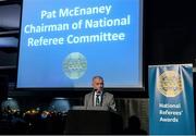 8 November 2014; Pat McEnaney, Chairman of National Referee Committee, speaking during the ceremony. 2014 National Referees' Awards Banquet, Croke Park, Dublin. Picture credit: Barry Cregg / SPORTSFILE