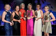 8 November 2014; Cork players, from left, Vera Foley, Geraldine O'Flynn, Brid Stack, Angela Walsh, Ciara O'Sullivan and Briege Corkery, with their TG4 Ladies Football All-Star Awards. TG4 Ladies Football All-Star Awards 2014, Citywest Hotel, Saggart, Co. Dublin. Picture credit: Brendan Moran / SPORTSFILE