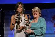 8 November 2014; Roisin Egan, left, Offaly, with her TG4 Ladies Football  Leinster Young Player of the Year award, and Phyllis Hacket Price, Offaly, with her TG4 Ladies Football Hall of Fame Award. TG4 Ladies Football All-Star Awards 2014, Citywest Hotel, Saggart, Co. Dublin. Picture credit: Brendan Moran / SPORTSFILE