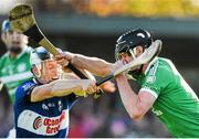 9 November 2014; Mark O'Loughlin, Kilmallock, in action against Eoin O'Sullivan, Sarsfields. AIB Munster GAA Hurling Senior Club Championship Semi-Final, Kilmallock v Sarsfields. Fitzgerald Park, Kilmallock, Co. Limerick. Picture credit: Diarmuid Greene / SPORTSFILE