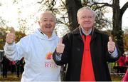 9 November 2014; Irish Runner magazine editor Frank Greally with Legendary RTE Brodcaster, Donncha Ó Dúlaing, during the 2014 Remembrance Run 5K. Phoenix Park, Dublin. Picture credit: Tomás Greally / SPORTSFILE