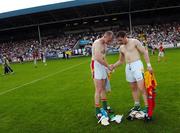 10 June 2007; Offaly goalkeeper Padraig Kelly, right, shakes hands and changes jersey with Carlow goalkeeper James Clarke at the end of the game. Guinness Leinster Senior Hurling Championship Semi-Final, Offaly v Kilkenny, O'Moore Park, Portlaoise, Co. Laois. Picture credit: David Maher / SPORTSFILE