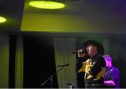 8 November 2014; Trevor Smyth, a Garth Brooks tribute act, performing during the TG4 Ladies Football All-Star Award. TG4 Ladies Football All-Star Awards 2014, Citywest Hotel, Saggart, Co. Dublin. Picture credit: Brendan Moran / SPORTSFILE
