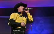 8 November 2014; Trevor Smyth, a Garth Brooks tribute act, performing during the TG4 Ladies Football All-Star Award. TG4 Ladies Football All-Star Awards 2014, Citywest Hotel, Saggart, Co. Dublin. Picture credit: Brendan Moran / SPORTSFILE