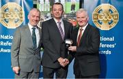 8 November 2014; Referee Brendan Sweeney, from Cavan, is presented with his Allianz Hurling League D3B 2013 referees' medal by Pat McEnaney, Chairman of National Referee Committee, left, and Frank Burke, Vice-President of the GAA. 2014 National Referees' Awards Banquet, Croke Park, Dublin. Picture credit: Barry Cregg / SPORTSFILE