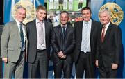 8 November 2014; In attendance at the awards banquet are, from left, Pat McEnaney, Chairman of National Referee Committee, referee Barry Kelly, Westmeath, referee James McGrath, westmeath, referee Brian Gavin, Offaly, and Frank Burke, Vice-President of the GAA. 2014 National Referees' Awards Banquet, Croke Park, Dublin. Picture credit: Barry Cregg / SPORTSFILE