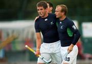 15 June 2007; Ireland's John Jermyn, left, is congratulated by team-mate Graham Shaw after scoring his side's first goal. Men's Setanta Sports Trophy, Ireland v Egypt, The National Hockey Stadium, University College Dublin, Belfield, Dublin. Picture credit: Brian Lawless / SPORTSFILE