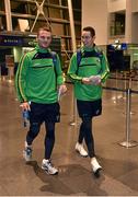 12 November 2014; Neil McGee, left, Donegal, and Finian Hanley, Galway, at Dublin Airport prior to departure for Australia ahead of the International Rules Series. Dublin Airport, Dublin. Picture credit: Ray McManus / SPORTSFILE