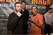 12 November 2014; Matthew Macklin, left, with Jorge Sebastien Heiland, right, and promoter Eddie Hearn, Matchroom Sports, during a press conference ahead the Return of The Mack event on Saturday. Smock Alley Theatre, Dublin. Picture credit: Ramsey Cardy / SPORTSFILE