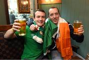13 November 2014; Republic of Ireland supporters Conor Higgins, left, from Leitrim, and Adrian Murphy, from Rathmore, Co. Kerry, in Waxy O'Connors Pub in Glasgow ahead of their side's UEFA EURO 2016 Championship Qualifer Group D game against Scotland on Friday. Glasgow, Scotland. Picture credit: Stephen McCarthy / SPORTSFILE