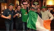 13 November 2014; Republic of Ireland supporters, from left, Jimmy Rush, Jonathan Dunne, Jerry Rush, Martin O'Leary, Derek O'Leary and Derek Elwood, from Edenmore, Dublin, at Malone's Irish Bar in Glasgow ahead of their UEFA EURO 2016 Championship Qualifer Group D game against Scotland on Friday. Glasgow, Scotland. Picture credit: Stephen McCarthy / SPORTSFILE