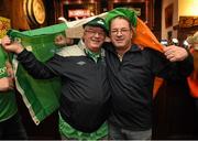 13 November 2014; Republic of Ireland supporters Martin, left, and Derek O'Leary, from Edenmore, Dublin, at Malone's Irish Bar in Glasgow ahead of their UEFA EURO 2016 Championship Qualifer Group D game against Scotland on Friday. Glasgow, Scotland. Picture credit: Stephen McCarthy / SPORTSFILE