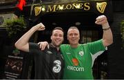 13 November 2014; Republic of Ireland supporters Jonathan Dunne, left, and Jerry Rush, right, from Edenmore, Dublin, at Malone's Irish Bar in Glasgow ahead of their UEFA EURO 2016 Championship Qualifer Group D game against Scotland on Friday. Glasgow, Scotland. Picture credit: Stephen McCarthy / SPORTSFILE