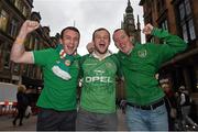 13 November 2014; Republic of Ireland supporters, from left, Conor and Ryan Higgins, from Drumshanbo, Co. Leitrim, and Adrian Murphy, from Rathmore, Co. Kerry, in Glasgow city centre ahead of their UEFA EURO 2016 Championship Qualifer Group D game against Scotland on Friday. Glasgow, Scotland. Picture credit: Stephen McCarthy / SPORTSFILE