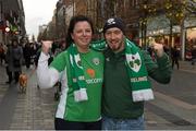 13 November 2014; Republic of Ireland supporters Naomi and Ivan Murray, from Riverstick, Co. Cork, in Glasgow city centre ahead of their UEFA EURO 2016 Championship Qualifer Group D game against Scotland on Friday. Glasgow, Scotland. Picture credit: Stephen McCarthy / SPORTSFILE