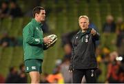 8 November 2014; Ireland head coach Joe Schmidt with Jonathan Sexton. Guinness Series, Ireland v South Africa, Aviva Stadium, Lansdowne Road, Dublin. Picture credit: Stephen McCarthy / SPORTSFILE