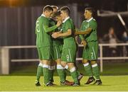 13 November 2014; Republic of Ireland players, from left, goalscorer Kevin Toner,5, Harry Charsley, Eoghan Stokes, Harry Charsley,9, and Reece Grego-Cox,7. UEFA European U19 Championship 2014/15 Qualifying Round Group 6, Republic of Ireland v Malta, RSC, Waterford. Picture credit: Matt Browne / SPORTSFILE