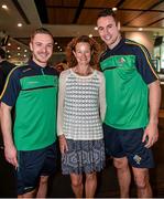14 November 2014; Ireland's Ross Munnelly, left, and Finian Hanley with former World Champion, European Champion and World Cross Country Champion Sonia O’Sullivan pictured before an Irish Australian Chamber Function at Melbourne Cricket Ground, Melbourne, Victoria, Australia. Picture credit: Ray McManus / SPORTSFILE