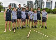 14 November 2014; Ireland players Colm Begley, Paddy O'Rourke, Pearse Hanley and Mattie Donnelly with 'Year 8' pupils Lewis Barnaby, Rilly Harris, Jack Green, Paddy Chalmers and Isaac Lalor after they all took part in a school movie after International Rules squad training ahead of their International Rules Series game against Australia on Saturday 22nd November. International Rules Squad training, Wesley College, Melbourne, Victoria, Australia. Picture credit: Ray McManus / SPORTSFILE