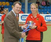 17 June 2007; Germany's Fanny Rinne is presented with the player of the tournament award by ESB Head of Corporate Affairs John Power. Women’s Setanta Sports Trophy Final, Germany v South Africa, The National Hockey Stadium, University College Dublin, Belfield, Dublin. Picture credit: Pat Murphy / SPORTSFILE