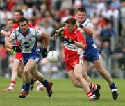 24 June 2007; Conleath Gilligan, Derry, in action against Rory Woods and Gary McQuaid, Monaghan. Bank of Ireland Ulster Senior Football Championship Semi-Final, Derry v Monaghan, Casement Park, Belfast. Picture credit: Oliver McVeigh / SPORTSFILE
