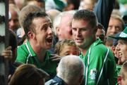 24 June 2007; Limerick players Niall Moran, left, and Brian Begley celebrate after the game. Guinness Munster Senior Hurling Championship Semi-Final, 2nd Replay, Limerick v Tipperary, Gaelic Grounds, Limerick. Picture credit: Stephen McCarthy / SPORTSFILE