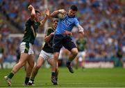 20 July 2014; Michael Darragh Macauley, Dublin, in action against Padraic Harnan and Andrew Tormey, left, Meath. Leinster GAA Football Senior Championship Final, Dublin v Meath, Croke Park, Dublin.  Picture credit: Ray McManus / SPORTSFILE