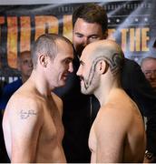 14 November 2014; Anthony Fitzgerald, left, and Spike O'Sullivan after weighing in for their middleweight bout. Citywest Hotel, Saggart, Co. Dublin. Picture credit: Ramsey Cardy / SPORTSFILE