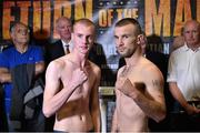 14 November 2014; John Joe Nevin, right, and Jack Heath after weighing in for their featherweight bout. Citywest Hotel, Saggart, Co. Dublin. Picture credit: Ramsey Cardy / SPORTSFILE