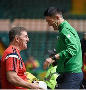 14 November 2014; Republic of Ireland's Robbie Keane chats with Scotland assistant coach and former Wolves manager Mark McGee before the game. UEFA EURO 2016 Championship Qualifier, Group D, Scotland v Republic of Ireland, Celtic Park, Glasgow, Scotland. Picture credit: David Maher / SPORTSFILE