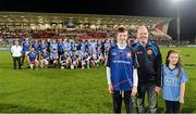 15 November 2014; Anto Finnegan along with his son Conall, 14 years old, and daughter Ava, 10 years old, along with both teams on the night. #GameForAnto, Ulster Allstars XV v Dublin 2013 team, Kingspan Stadium, Ravenhill Park, Belfast, Co. Antrim. Picture credit: Oliver McVeigh / SPORTSFILE