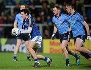 15 November 2014; Jamie Clarke, Ulster Allstars XV, in action against Philly McMahon and Brian Fenton, Dublin 2013 team. #GameForAnto, Ulster Allstars XV v Dublin 2013 team, Kingspan Stadium, Ravenhill Park, Belfast, Co. Antrim. Picture credit: Oliver McVeigh / SPORTSFILE