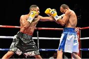 15 November 2014; Kal Yafai, left, exchanges punches with Everth Briceno during their IBF Inter-Continental super-flyweight bout. Return of The Mack, 3Arena, Dublin. Picture credit: Ramsey Cardy / SPORTSFILE