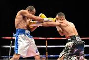 15 November 2014; Kal Yafai, right, exchanges punches with Everth Briceno during their IBF Inter-Continental super-flyweight bout. Return of The Mack, 3Arena, Dublin. Picture credit: Ramsey Cardy / SPORTSFILE