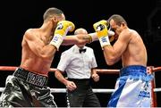 15 November 2014; Kal Yafai, left, exchanges punches with Everth Briceno during their IBF Inter-Continental super-flyweight bout. Return of The Mack, 3Arena, Dublin. Picture credit: Ramsey Cardy / SPORTSFILE