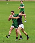 16 November 2014; Michael Murphy, the Ireland captain, is tackled by Ben Jolley, the VFL Selection captain. VFL Selection v Ireland - International Rules warm-up match, Sandringham VFL Ground, Trevor Barker Beach Oval, Melbourne, Victoria, Australia. Picture credit: Ray McManus / SPORTSFILE