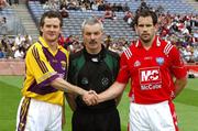 17 June 2007;  Wexford captain Ciaran Lyng with referee Paddy Russell and Louth captain Peter McGinnity before the 'toss'. Bank of Ireland Leinster Senior Football Championship Quarter-Final, Louth v Wexford, Croke Park, Dublin. Picture credit: Ray McManus / SPORTSFILE